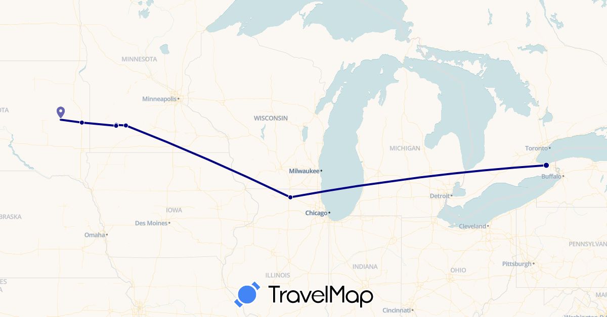 TravelMap itinerary: driving in Canada, United States (North America)